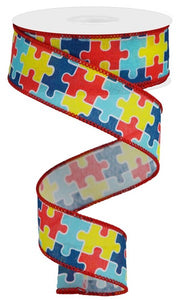 1.5"X10Yd Puzzle Pieces On Royal Autism