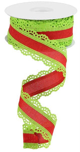 1.5"X10Yd Scalloped Edge Royal Burlap  Lime Green/Red
