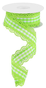 1.5"X10Yd Scalloped Edge Gingham Lime Green/White
