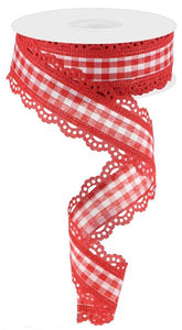 1.5"X10Yd Scalloped Edge Gingham Red/White W/Red