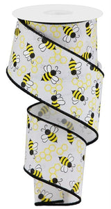 2.5"X10Yd Mini Bumblebees On Royal  White/Yellow