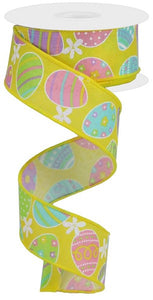 1.5"X10Yd Easter Eggs On Royal Soft Yellow