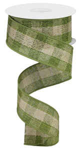 1.5"X10Yd Woven Royal Burlap Check Moss Green/Beige