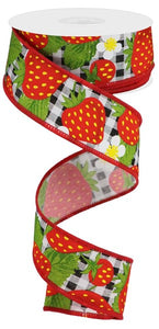 1.5"X10Yd Strawberries On Check Blk/Wh/Red