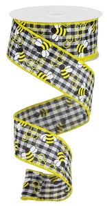 1.5"X10Yd Mini Bumblebees Gingham Check  Black/White/Yellow