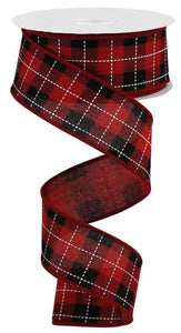 1.5"X10Yd Printed Woven Check On Royal Red/Black/White