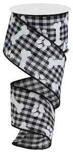 2.5"X10Yd Pawprints/Bones Gingham Check  Black/White
