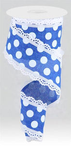 2.5"X10Yd Medium Dot W/Lace Royal Blue/White