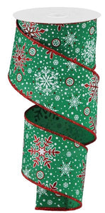 2.5"X10Yd Snowflakes Emerald/White/Red