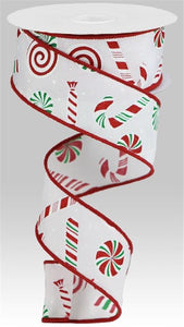 1.5"X10Yd Candy Cane/Peppermint Wh/Red/Grn