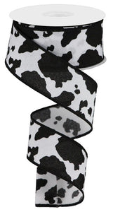 1.5"X10Yd Fuzzy Cow Print  White/Black