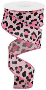 1.5"X10Yd Leopard Print On Royal Pale Pink/Black