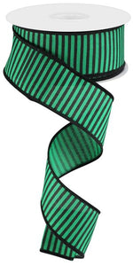 1.5"X10Yd Horizontal Thin Stripes On Pg Emerald Green/Black