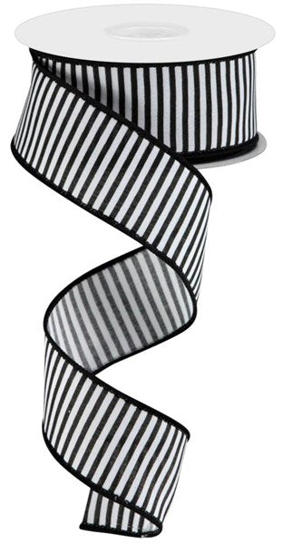 1.5 Thick/Thin Vertical Stripe Ribbon: Black/White