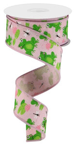 1.5"X10Yd Frogs On Royal Pale Pink/Green/Pink/Wht