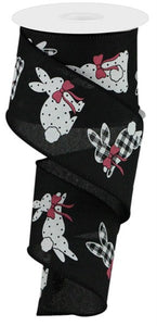 2.5"X10Yd Patterned Bunnies On Royal Black/White/Pink