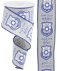2.5"X10Yd Police Badge On Royal Lt Grey/Blue/Wh
