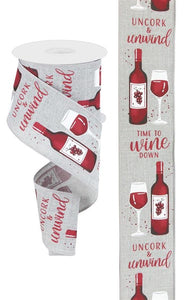 2.5"X10Yd Wine Bottle On Royal Lt Grey/White/Burg