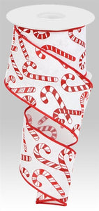 2.5"X10Yd Candy Canes On Faux Royal White/Red