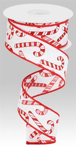 1.5"X10Yd Candy Canes On Pg White/Red