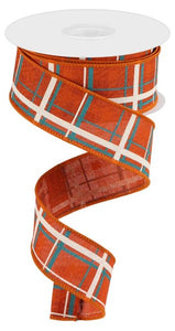 1.5"X10Yd Printed Plaid/Royal Rust/Dk Orng/Turq/Lt Nat