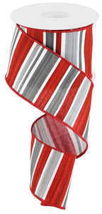 2.5"X10Yd Multi Width Horizontal Stripe  White/Red/Grey