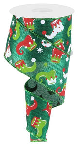 2.5"X10Yd Elf Boots On Metallic Emerald/White/Red/Lime