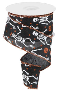 2.5"X10Yd Skeletons On Royal Blk/Orange/Wh