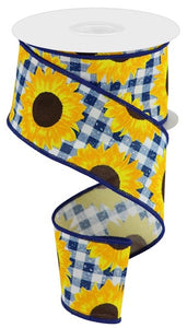 2.5"X10Yd Sunflower On Faux Royal Dk Blue/Yellow/Org/Brn