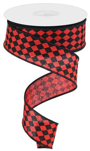 1.5"X10Yd Small Harlequin On Royal  Red/Black