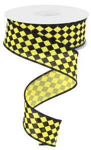 1.5"X10Yd Small Harlequin On Royal  Yellow/Black