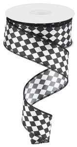 1.5"X10Yd Small Harlequin On Satin White/Black