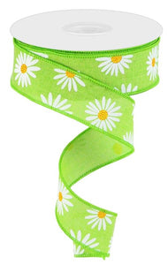 1.5"X10Yd Daisy On Royal Lime/Wht/Ylw/Org