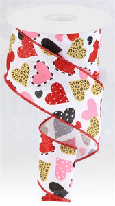 2.5"X10Yd Multi Pattern Hearts White/Red/Pink/Black