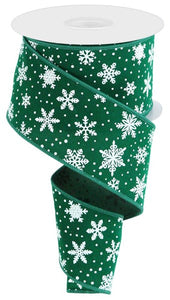 2.5"X10Yd Mini Snowflake On Velvet Emerald/White