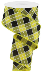 2.5"X10Yd Diagonal Check Sun Yellow/Black/White