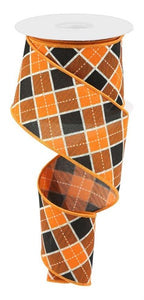 2.5"X10Yd Diagonal Check Orange/Black/White