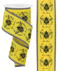 2.5"X10Yd Classic Honey Bees/Gingham Sun Yellow/Black/White