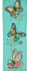 2.5"X10Yd Butterfly/Branches Light Teal/Multi
