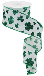 2.5"X10Yd Glitter Shamrocks White/Kelly Green