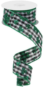 1.5"X10Yd Glitter Shamrocks/Check Black/White/Kelly Green