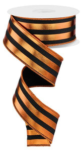 1.5"X10Yd Metallic Vertical Stripes Black/Copper