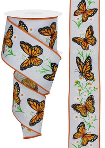 2.5"X10Yd Monarch Butterfly W/Daisies White/Dk Org/Ylw/Dk Grn