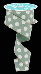 1.5"X10Yd Polka Dots Sage Green/White