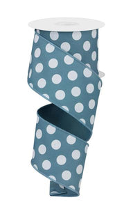 2.5"X10Yd Polka Dots Smoke Blue/White