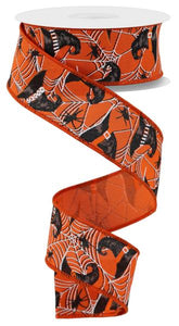 1.5"X10Yd Witch Hats And Spiders Orange/Grey