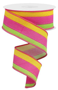 1.5"X10Yd Faux 3-In-1 Vertical Stripe Yellow/Hot Pink/Lime