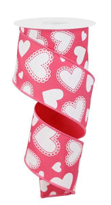 2.5"X10Yd Scallop Hearts Hot Pink