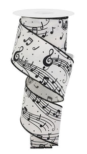 2.5"X10Yd Music Notes On Pg Fabric Ivory/Black