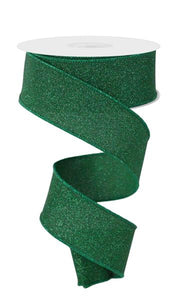 1.5"X10Yd Fine Glitter On Faux Royal Black/Emerald Green